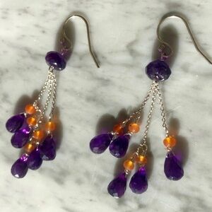 New Genuine Natural African Amethyst & Carnelian Sterling Silver Earrings